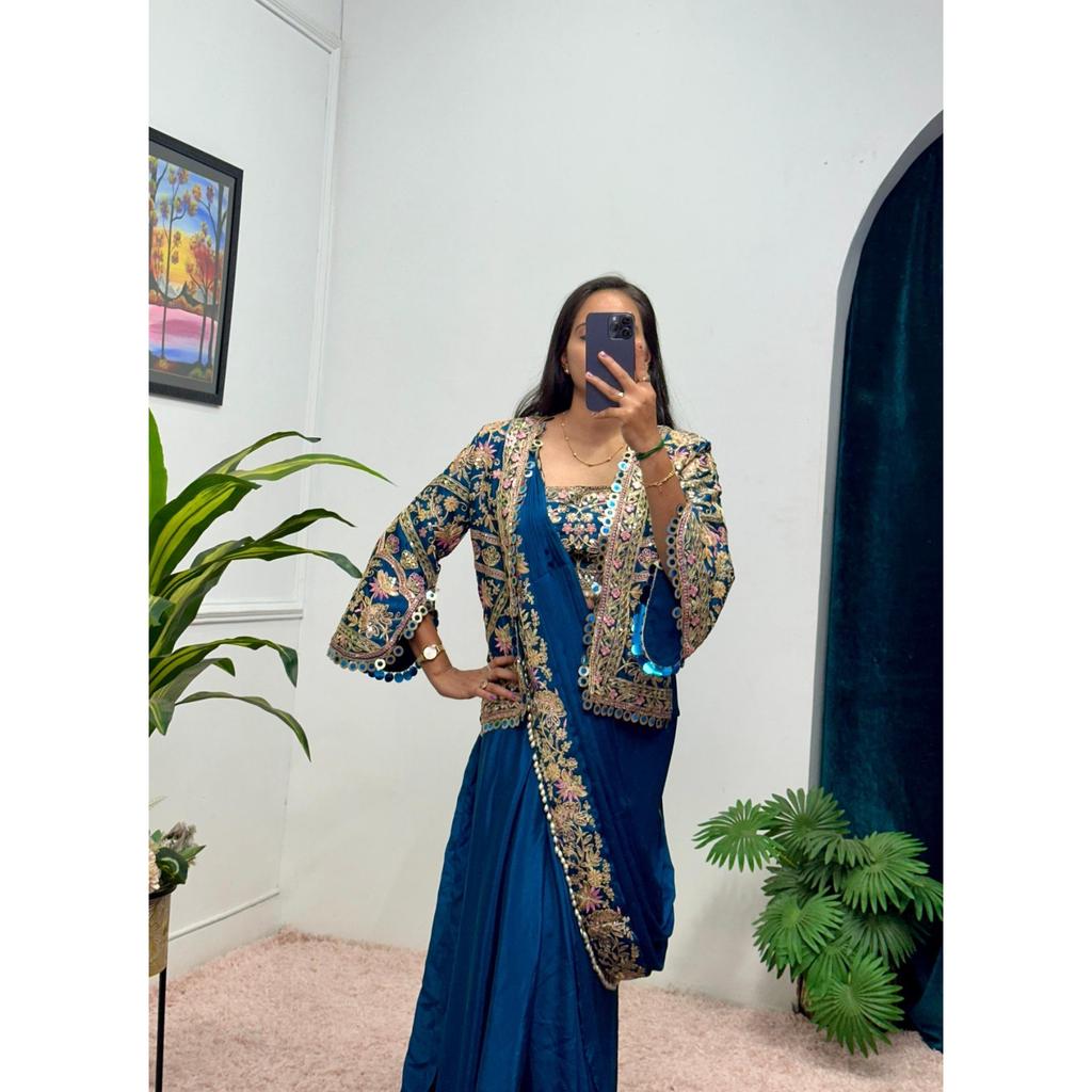 Bollywood Designer Ethnic Saree Blouse with Koti Women Wedding Party Wear Sari
