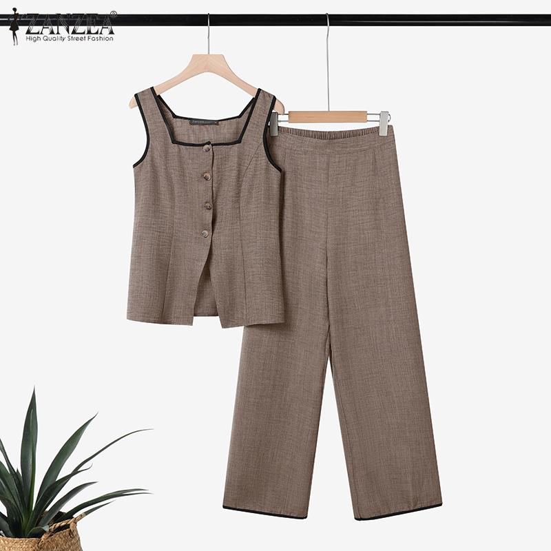 ZANZEA Dámské bezrukávové topy a kalhoty Letní dvoudílné soupravy