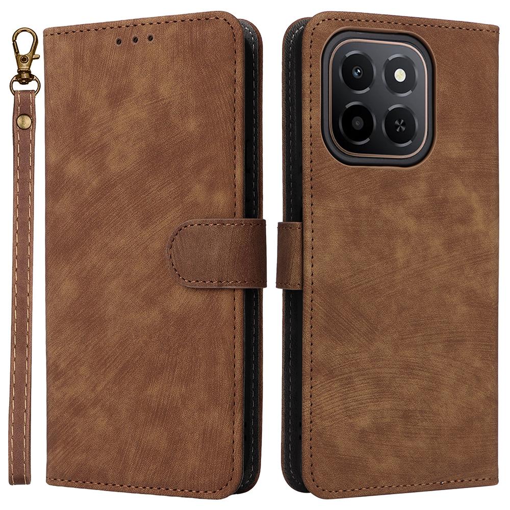 

For Honor X6c 4G Case Wallet RFID Blocking PU Leather Phone Cover Stand with Strap Brown