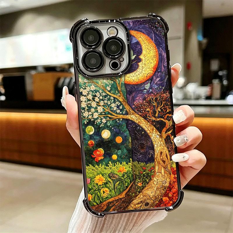 Tree of Life Space Soft Phone Case For iPhone 15 16 17 Air 14 Pro Max 16E Plus 13 12 Mini Plating Anti-Fall Fundas