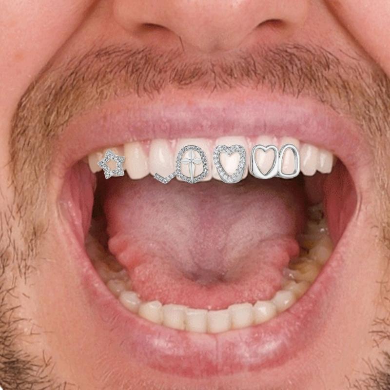 Fashionable Metal Fang Grillzs Hollow Teeth Jewelry Copper Texture Dental Accessory Suitable for Parties and Event