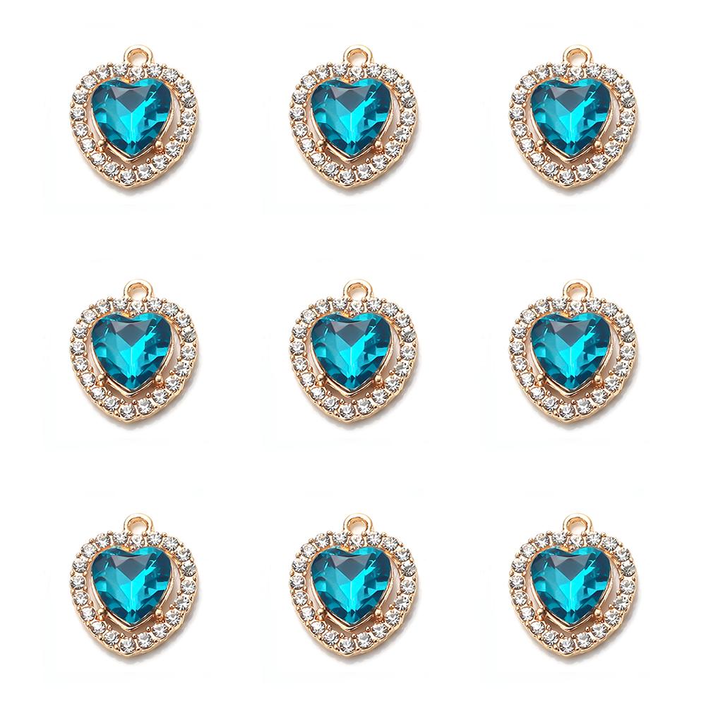 10Pcs/lot Alloy Rhinestone Heart Charms Gold Color Pendant for DIY Necklace Bracelet Earrings Jewelry Making Accessories