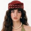 Fair Isle Pattern Stewardess Beret Hat Faux Fur Trim Teardrop Hat New Pillbox Hat  For Women