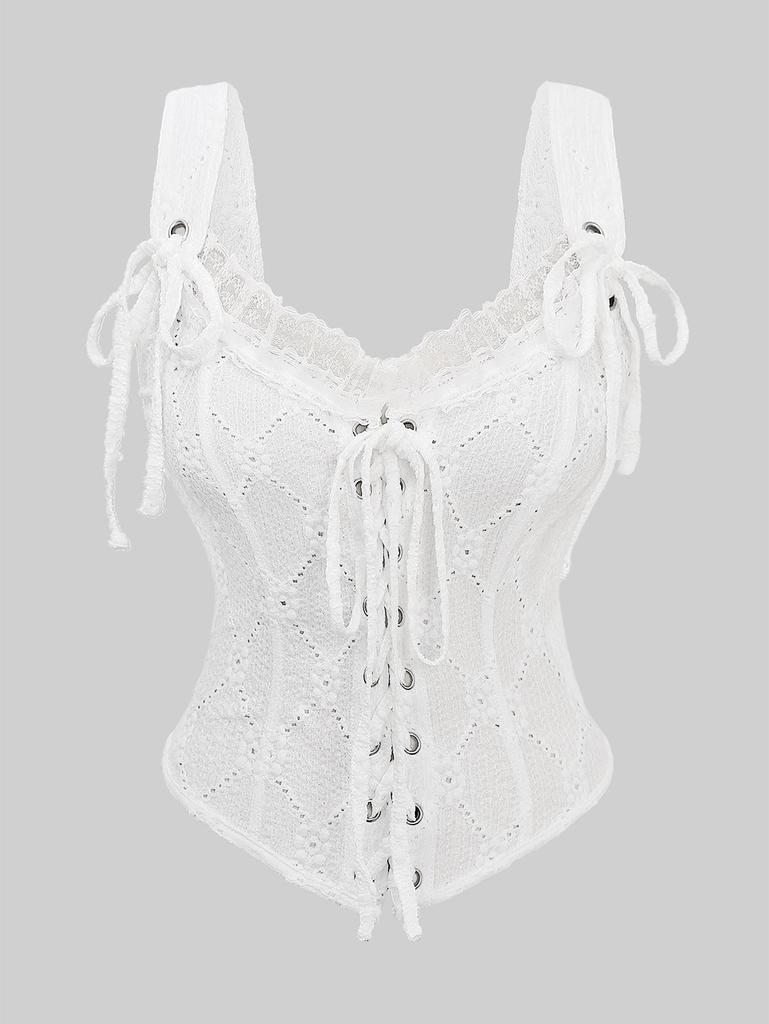 Rosegal Gothic Korsett mit Ösen, Schnürung, strukturiertem Spitzenbesatz, Rüschen und Struktur