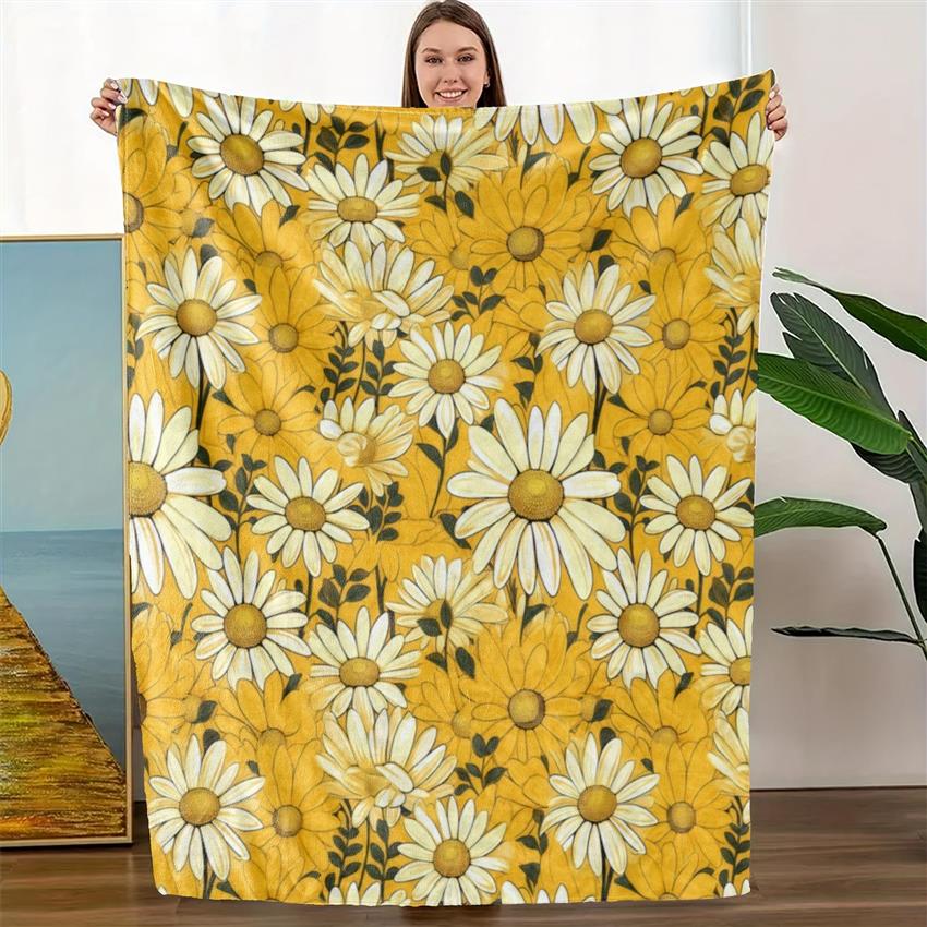 

Daisy Flower Pattern Throw Blanket Yellow and White Design for Bright Living Room Decor SpringHomeStyle Gift for Her 70x100cm28x39in