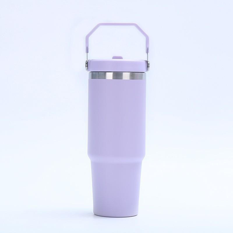30oz Stainless Steel Travel Mug With Handle Straw Lid Vacuum Insulated Water Bottle Car Office Gym