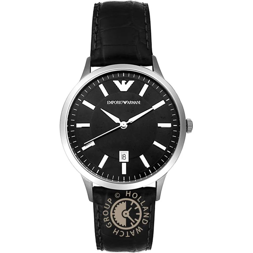 Emporio Armani Renato Uni Black Leather/Black Men s Quartz Watch AR2429 чёрный
