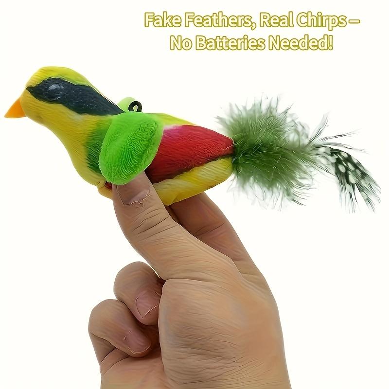 [Cat Toy] Interactive Plush Bird Teaser Toy for Cats - Realistic Chirping Sound, Artificial Feathers, Fluffy Feather Sticks, Single-hunting Fun
