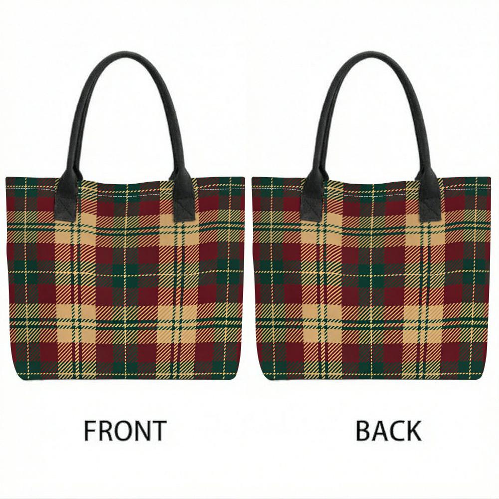 Plaid Tote Bag Vintage Shoulder Handbag for Daily Use