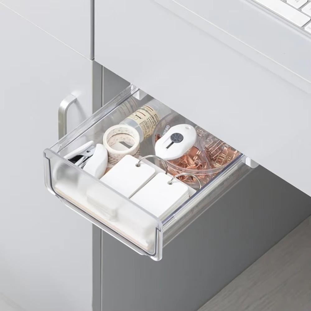 Slide Buckle Drawer Storage Box Space Saving Hidden Office Organizer  Table Under