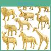 Detailed Animal Model Toys Set Featuring Giraffe Lion And Elephant In Gold Finish