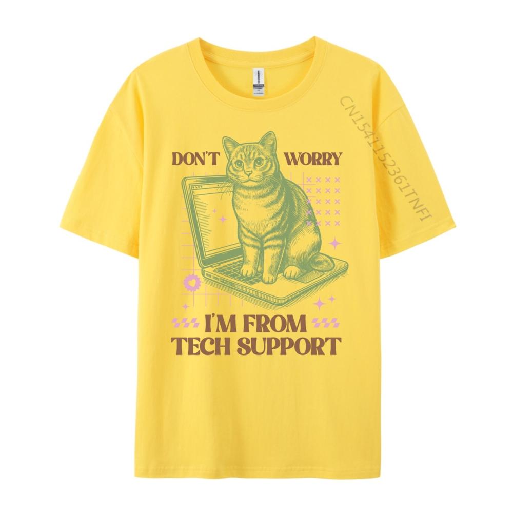 Don T Worry I M From Tech Support Computer Cat Graphic Shirts Short Sleeve T-Shirt Men's Clothing Punk Style