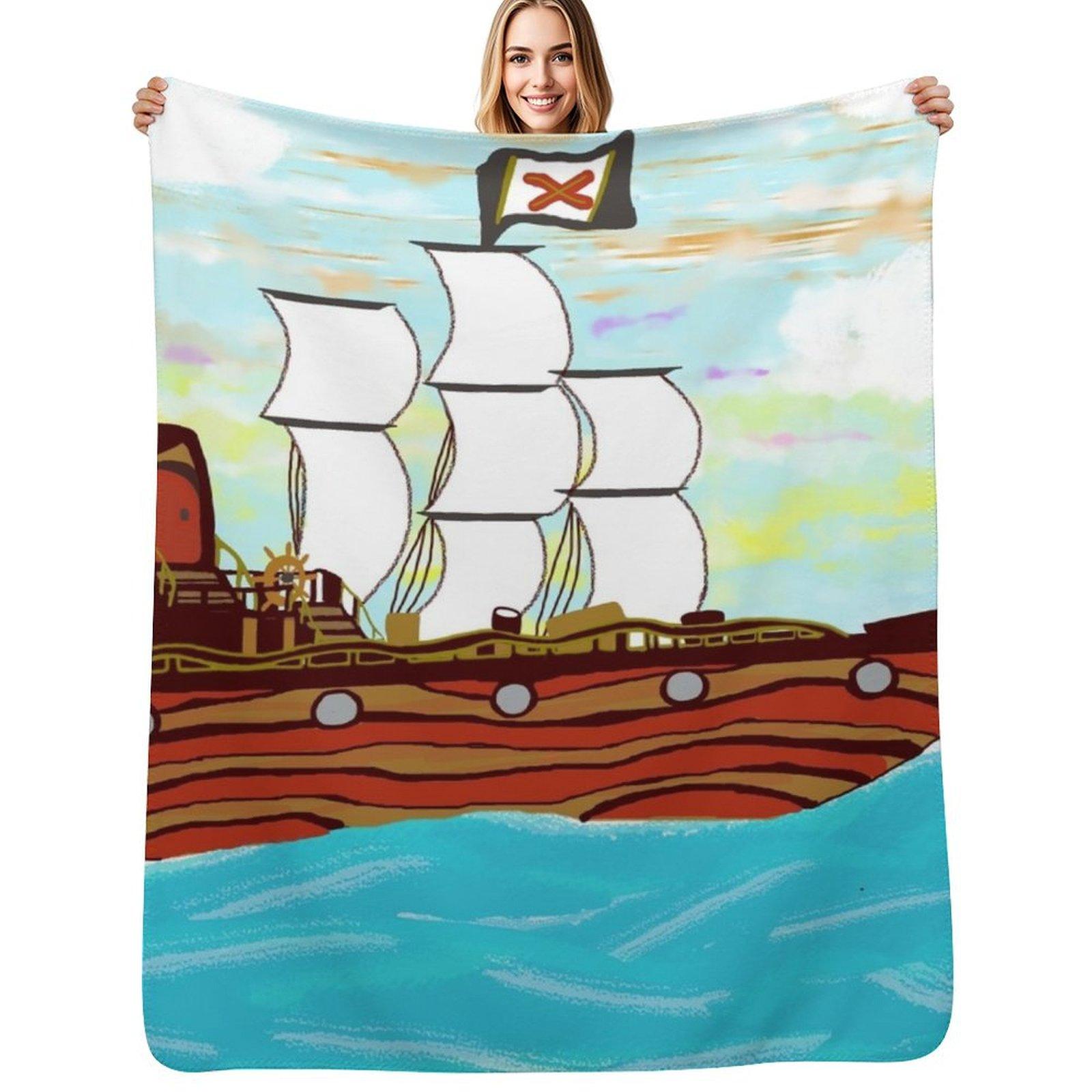 Pirate Ship Sailing the Ocean Throw Blanket Cozy Light Blanket for Travel Camping Picnic Size: 75*100cm, Weight: 230 GSM