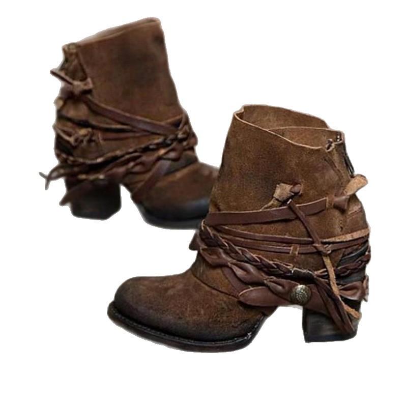 Style européen et américain nouvelle mode d'hiver talons hauts bout rond fermeture éclair arrière bottines mode rétro