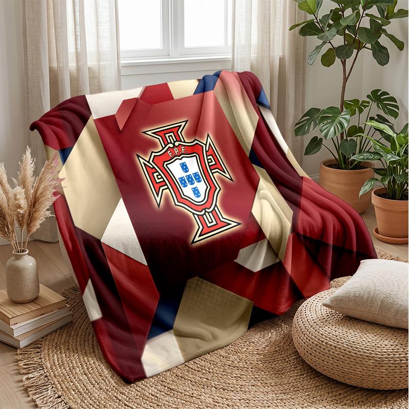 Portugal Football Printed Flannel Blanket Skin Friendly Warm Decorative Throw for Indoor Couch Bed Daily Use