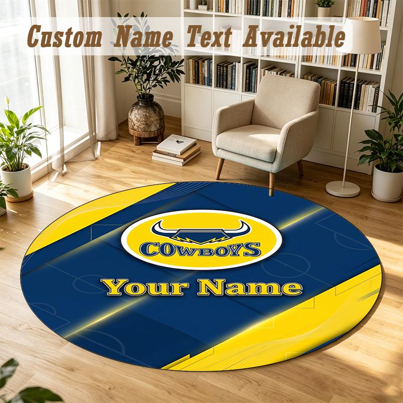 Round Rug Custom NameNorth Queensland Cowboys Pattern Non Slip Carpet Home Floor Decor