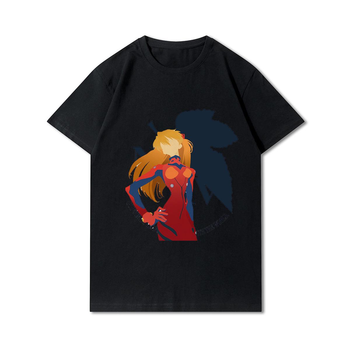 

Мужские футболки с принтом Evangelion, большие размеры, хлопковые топы с круглым вырезом, летние повседневные черные футболки в стиле аниме S