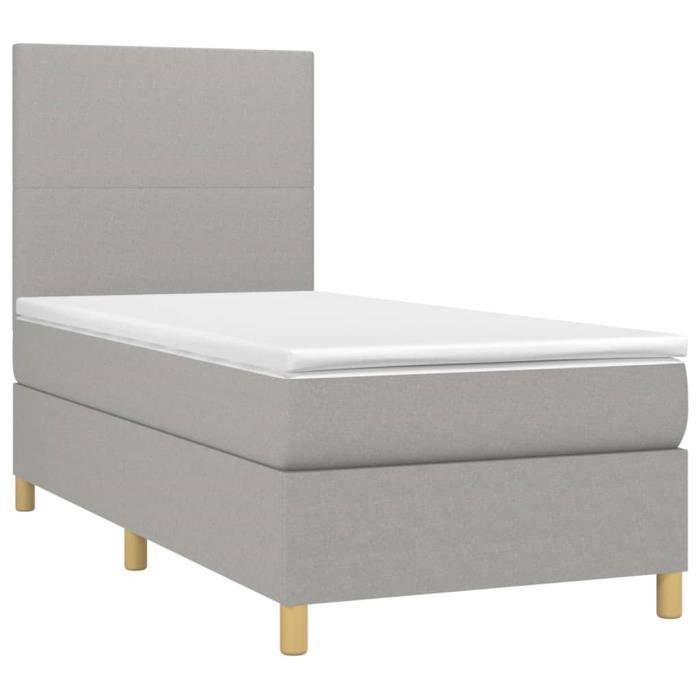 VidaXL Lit à sommier tapissier et matelas Gris clair 90x190 cm Tissu - Modèle 3142137