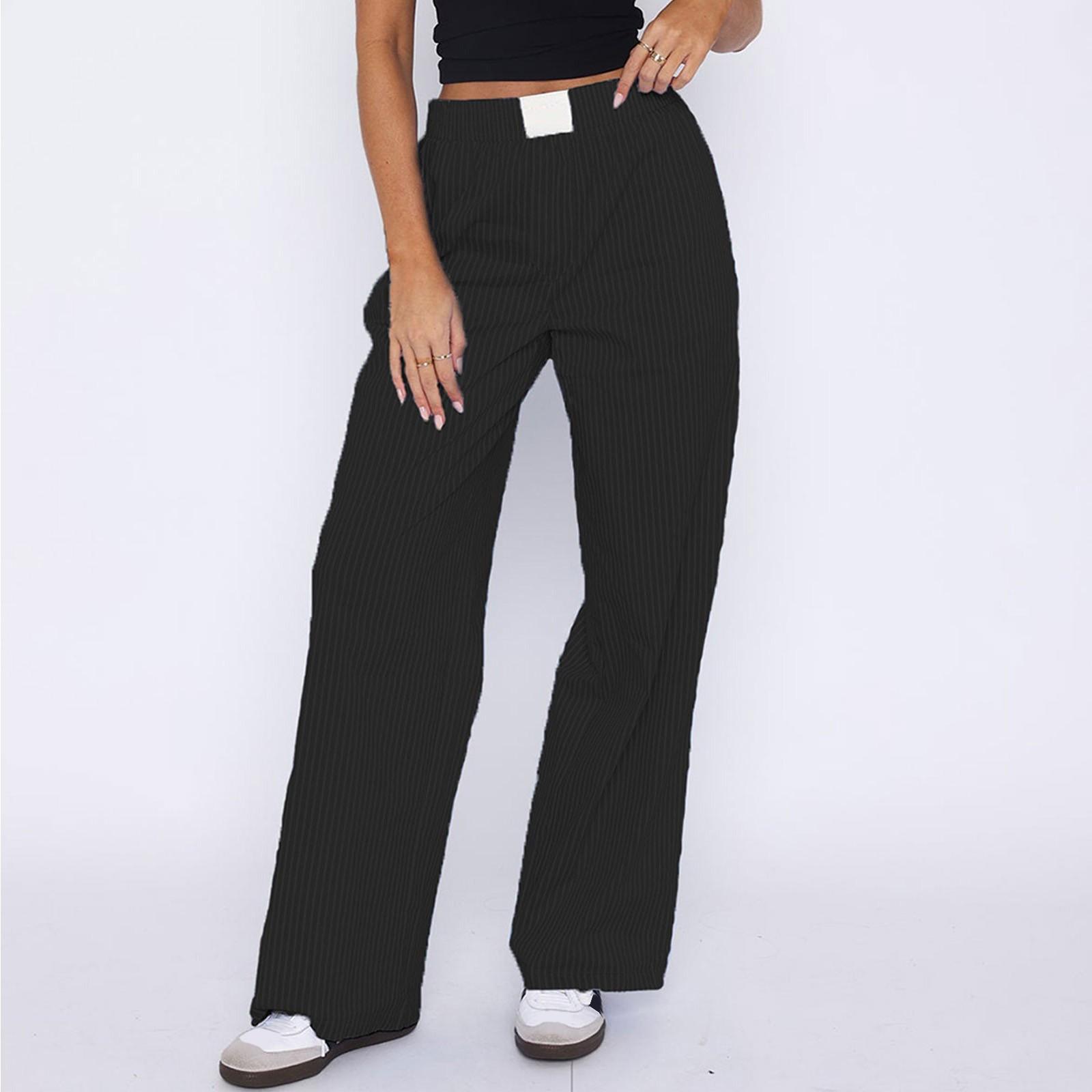 

Ladies Casual Fashion Striped Pants Temperament Commute L чорний