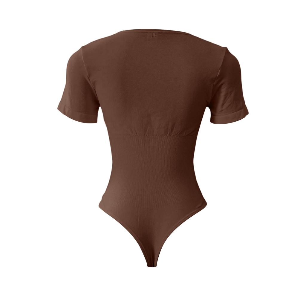 Modischer Damen-Bodysuit mit quadratischem Ausschnitt, schmaler Taille, nahtlos, kurzärmelig, formgebend