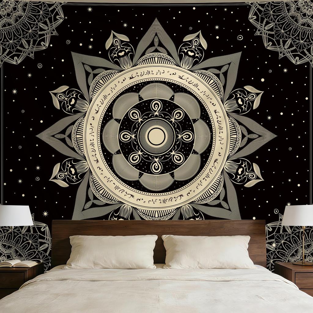 Mystical Luna Moth Tapestry, Green Moon Moth With Lunar Phases,Mushrooms And Witchy Hands Print Wall Hanging For Bedroom Living