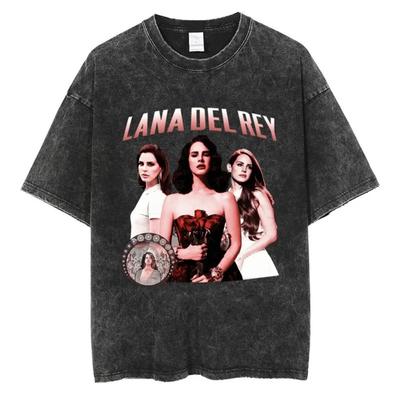 Oversized Acid-Wash Short-Sleeve T-Shirt Featuring Lana Del Rey Retro Collage Graphic Print