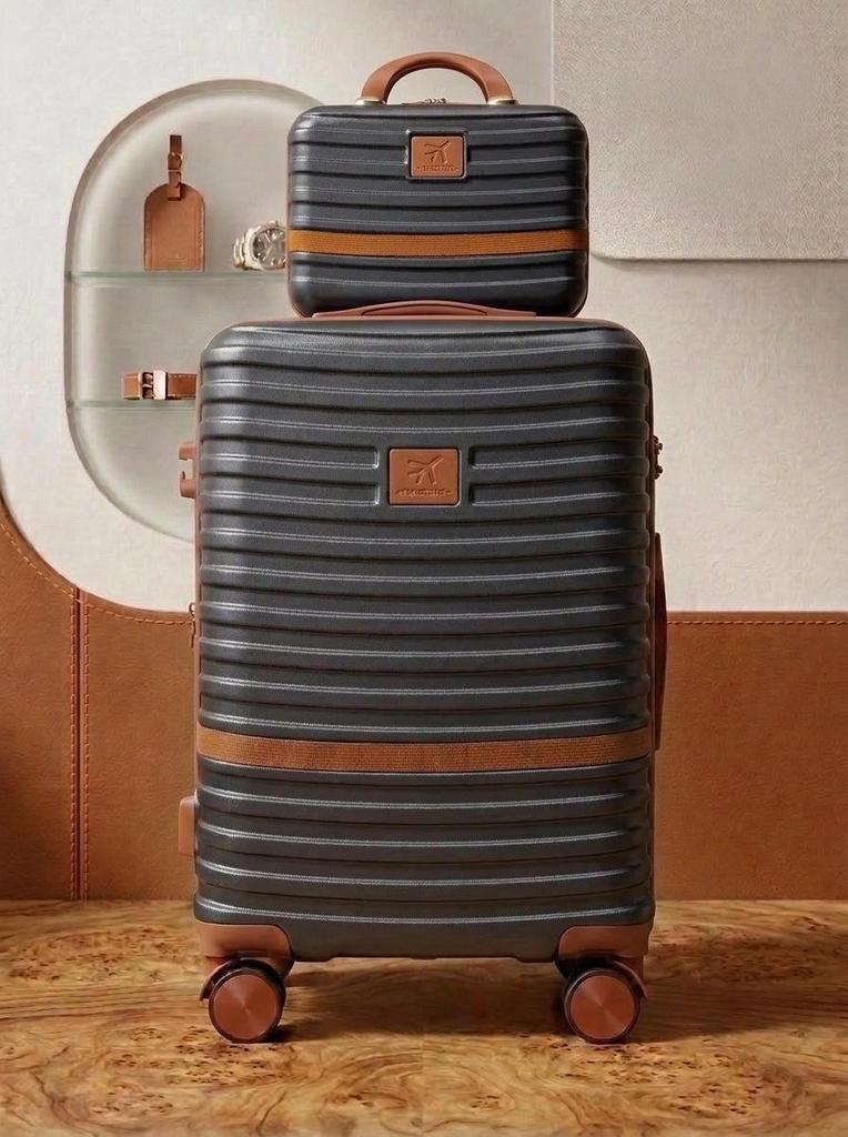 ABS+PC Expandable Trolley Case Set: Three-Piece Layered Storage Carry-on Suitcase for Travel.