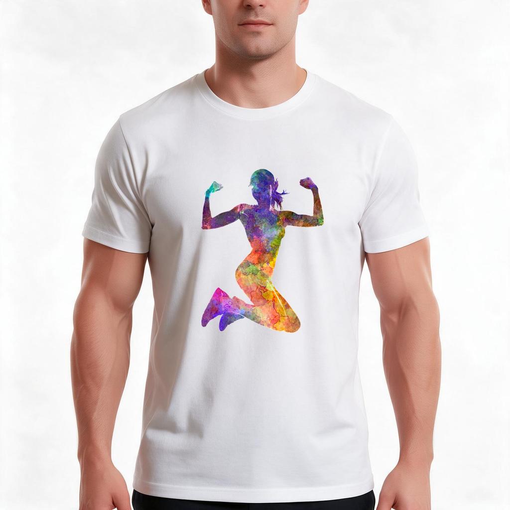 Unisex Runner Jogger Jumping Powerful Tshirt Summer Casual Cotton Tee Oversized Streetwear Tops Vintage Graphic Print
