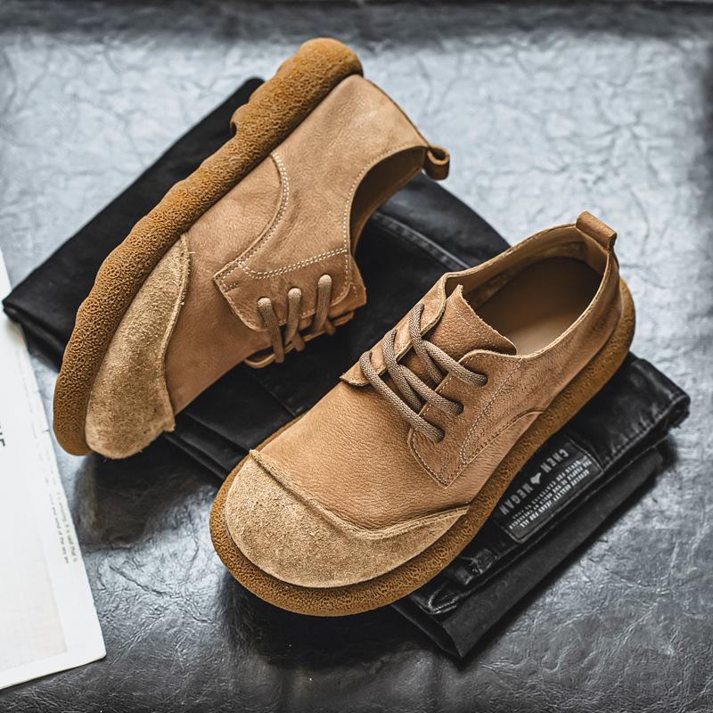 

Cow leather men shoes oxford sneaker for men derby retro casual lace up casual work leather shoes footwear 38 хаки