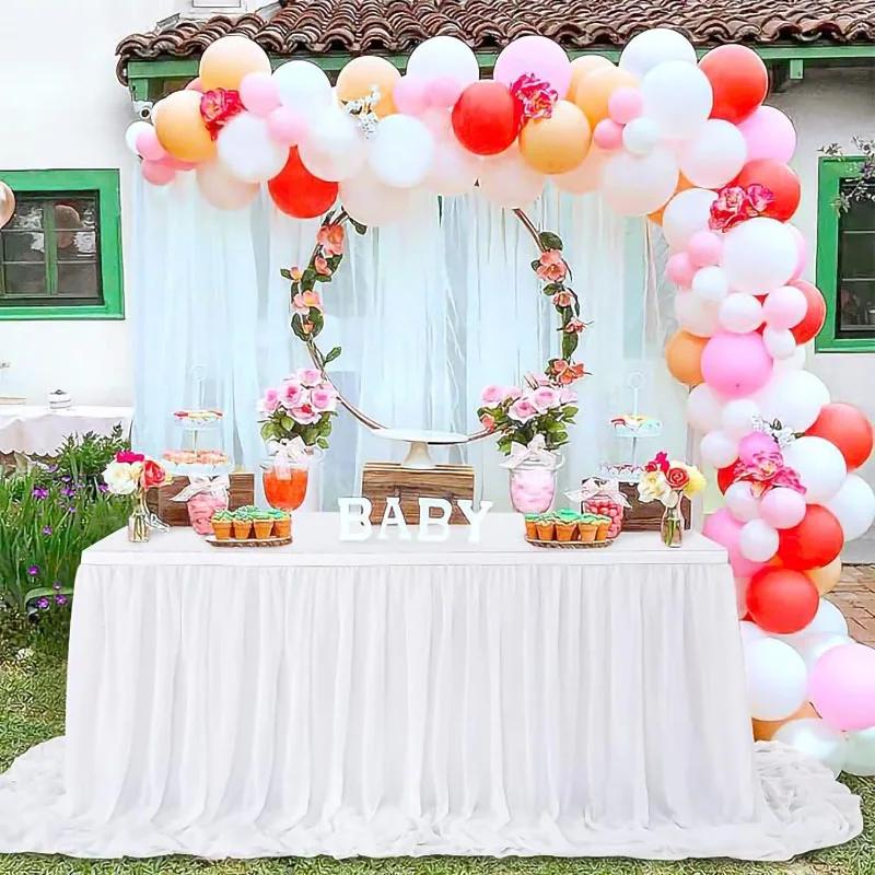 Chiffon Table Skirt Wedding Christmas Tablecloth Sheer Fabric for Sweetheart Table Birthday Party Cake Table Baby Shower Decor