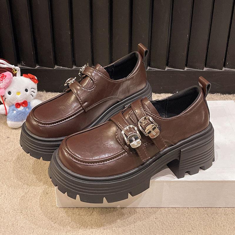 

Французские ретро черные туфли на высокой платформе из маленькой кожи женские 2025 новая осень универсальная юбка Мэри Джейн одинарные туфли 40 коричневый