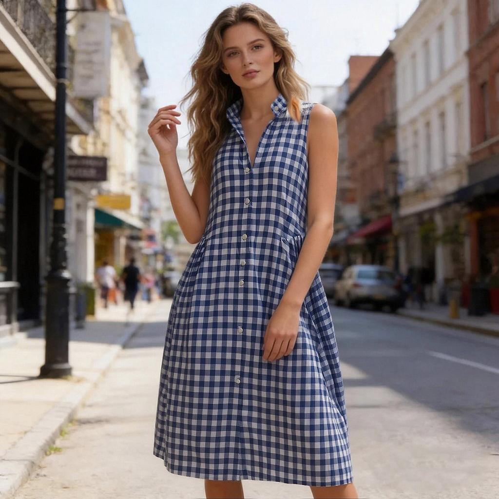 Dames Plaid Maxi Jurk voor Strandvakantie - Losse Lange Zomerjurk, Vakantie Resort Kleding