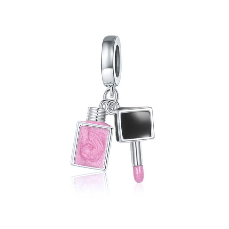Passend für Original Pan Charms Armband Authentisch 925 Silber Rosa Nagellackflasche Perle Zum Herstellen von Damen Berloque Mode