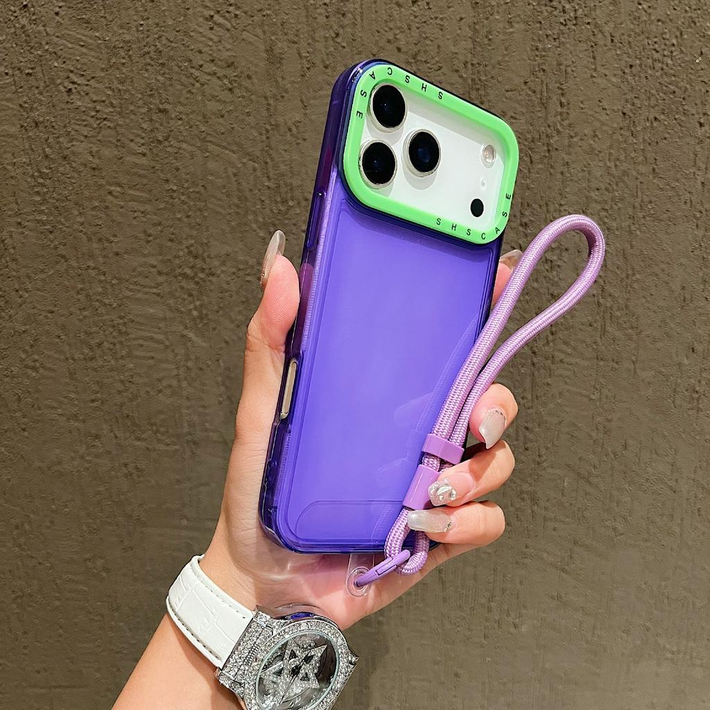 For iPhone 17 Pro Max Case Clear Contrasting Colors Shockproof TPU Phone Back Cover with Wrist Strap