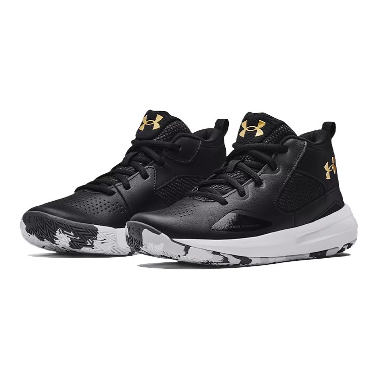 Under Armour Grade School UA Lockdown 5 Basketball Shoes Black Metallic Gold 3023533-003