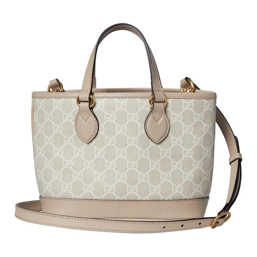 Gucci Ophidia Abnehmbarer Schultergurt Doppel G Logo Canvas mit Lederbesatz Mini-Schultertasche Crossbody-Tasche Damenhandtaschen Beige Weiß 811716-FAA4G-9897