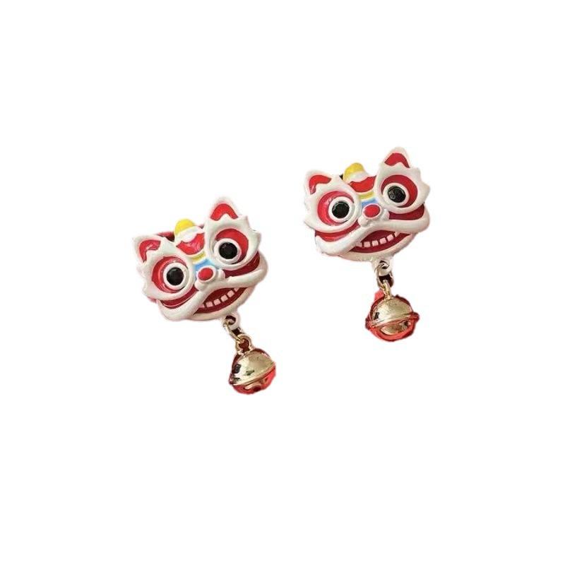 2024 Chinese-Style Red Little Lion Earrings: Festive New Year Accessories for Women