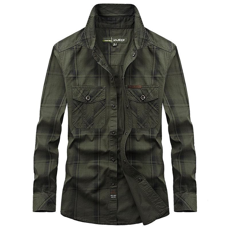 

2024 Мужская хлопковая рабочая рубашка в стиле милитари: Легкая куртка с длинным рукавом, большого размера, весна/осень XL