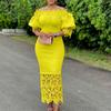 European American Large Size Women's Clothes New Fashionable Temperament Lace Splicing Line Collar Bridesmaid Dress