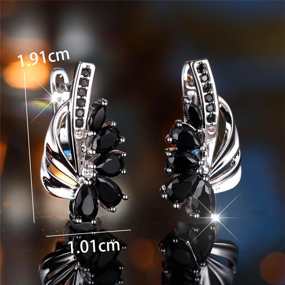 Crystal Female Black Zircon Stone Hoop Earrings Fashion Female Silver Color Wedding  For Women