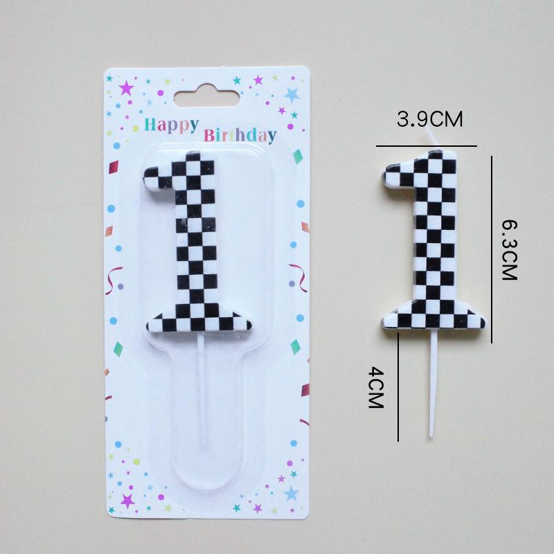 Checkerboard Number 0-9 Candle Birthday Party Decoration Black and White Checkered Card Number Candle
