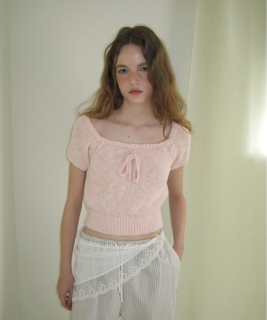 Eopaeleolakaibeu Hailey Square Ribbon Half Knit - Pink