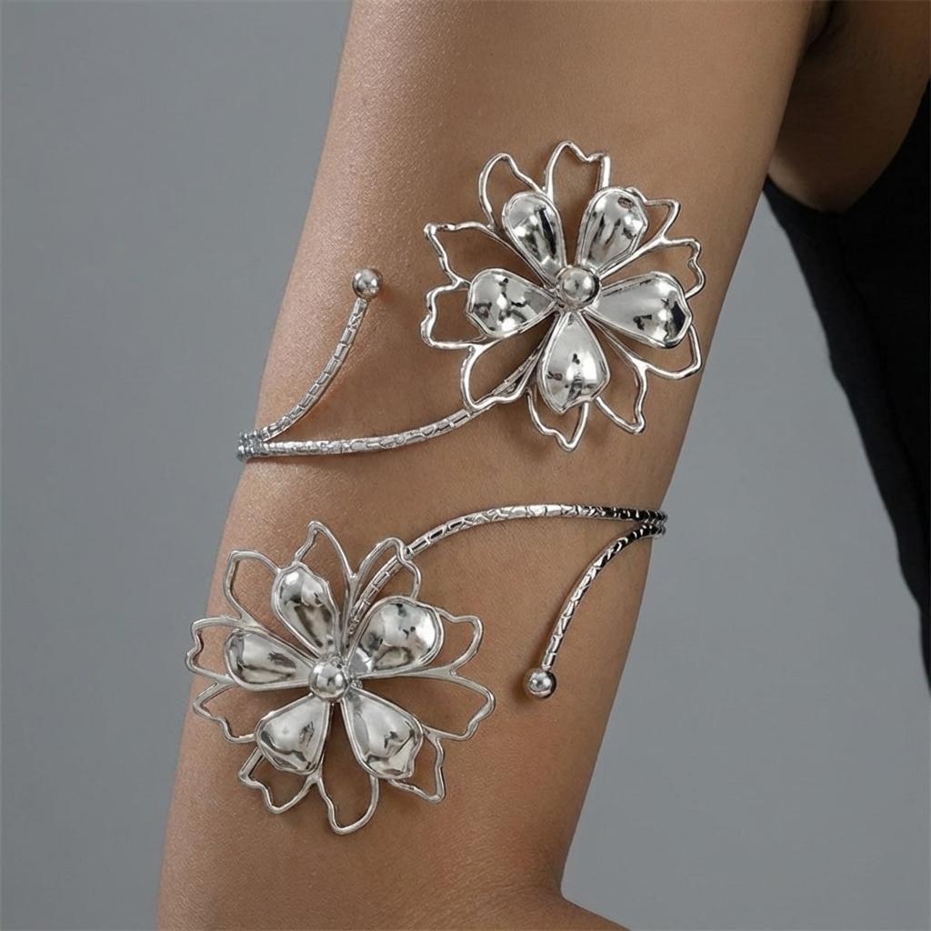 Vintage Bohème Punk Gold Geometrisch Hohl Blume Metall Oberarm Armband Für Frauen Party Schmuck Geschenk