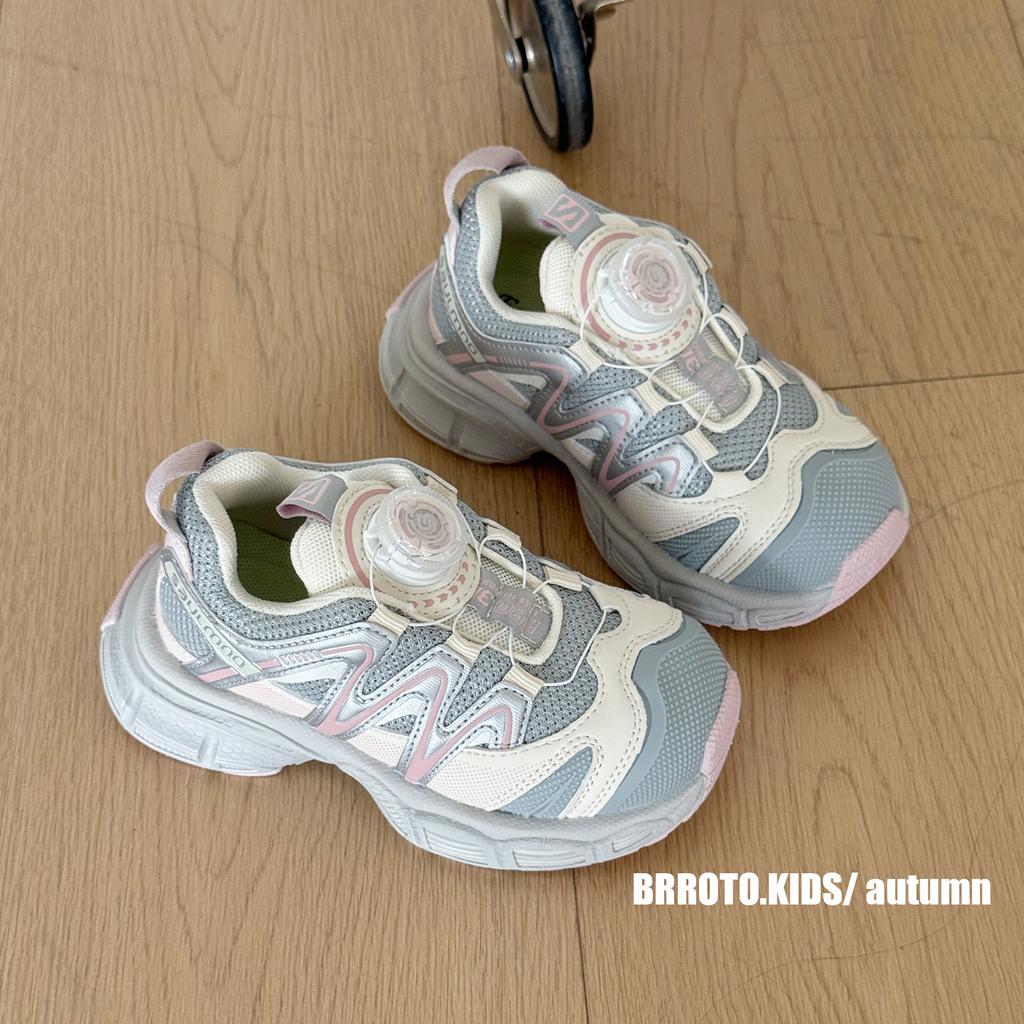 Children's Breathable Sports Shoes Boys' Fashionable Dad Shoes Girls' Rotating Button Lightweight Casual Shoes