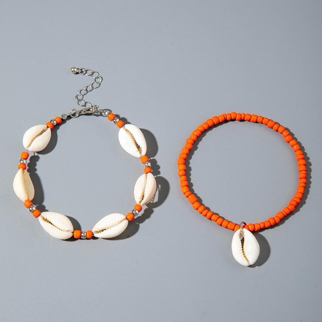 2pcs Fashionable and Simple Bohemian Beach Shell Rice Bead Foot Chain Women's Jewelry Colorful Foot Chain Accessories