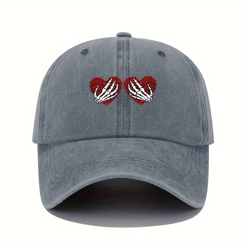 Retro Style Love and Skull Print Baseball Cap for Women, Adjustable Lightweight Sun Protection Hat