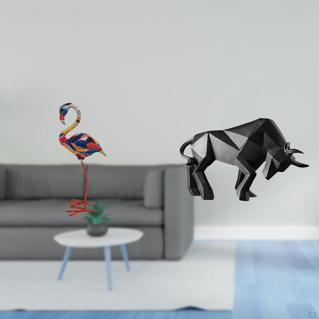 Flamingo Bull Sculpture Decorative Figurine for Desk Cabinet Entryway Tabletop Shelf Office Yard