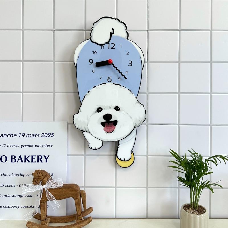 Swing Style Cartoon Dog Creative Decorative Wall-mounted Clock Living Room Bedroom and Children's Room Silent Clock Accessory