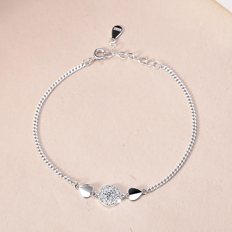 S925 Sterling Silver Diamond  Heart Rhinestone Bracelet: Elegant, Simple, Versatile Gift for Women
