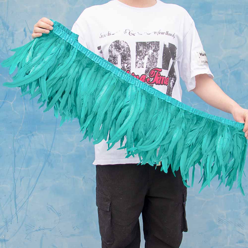 1 Meter Natürliches Rotes Hahnenhechel Federbesatz Fransen 10-12 Zoll Hochzeit Karneval Party Dekoration DIY Kleidung Nähen Handwerk